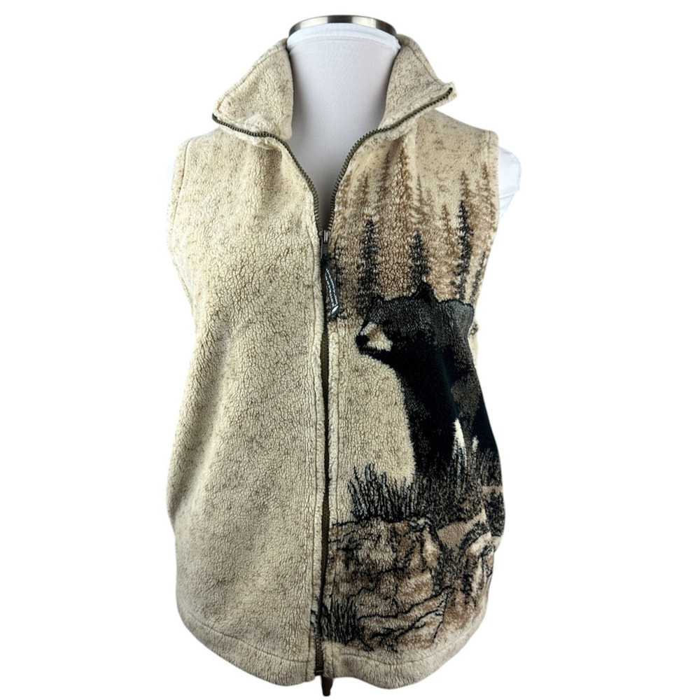 Vintage Northern Lifestyles Canada Bear Graphic Vest Plush Full Zip Size Small - Picture 4 of 13